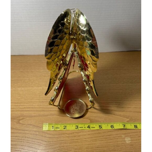 Vtg Stained Glass Christmas Angel Candle Holder Red & Gold 9inch Holding Trumpet - Picture 9 of 10